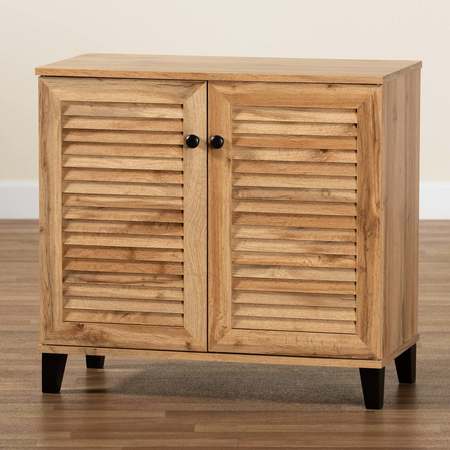 Baxton Studio Coolidge ModernOak Brown Finished Wood 2-Door Shoe Storage Cabinet 197-11924-ZORO